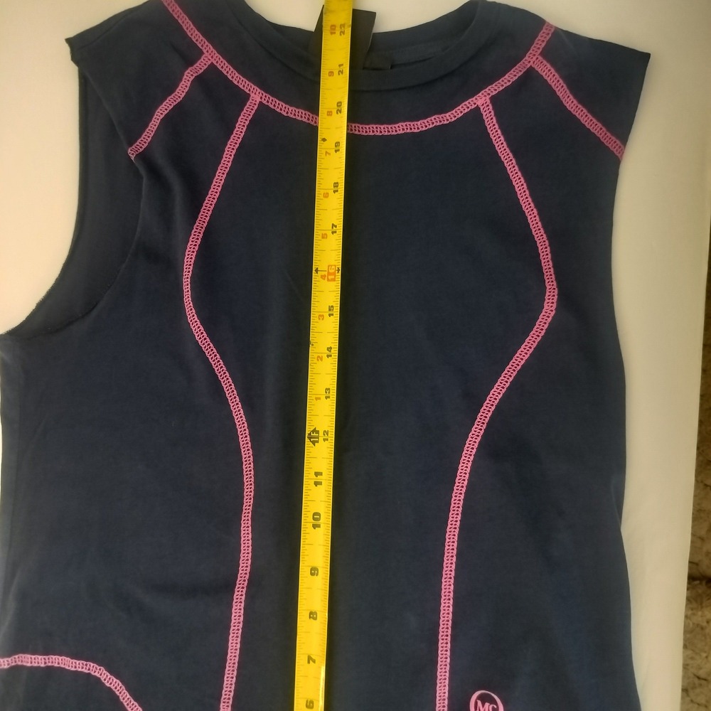 McQ Alexander McQueen Sleeveless Top Navy Pink Contrast Stitch Crew Neck Small. - Picture 6 of 7
